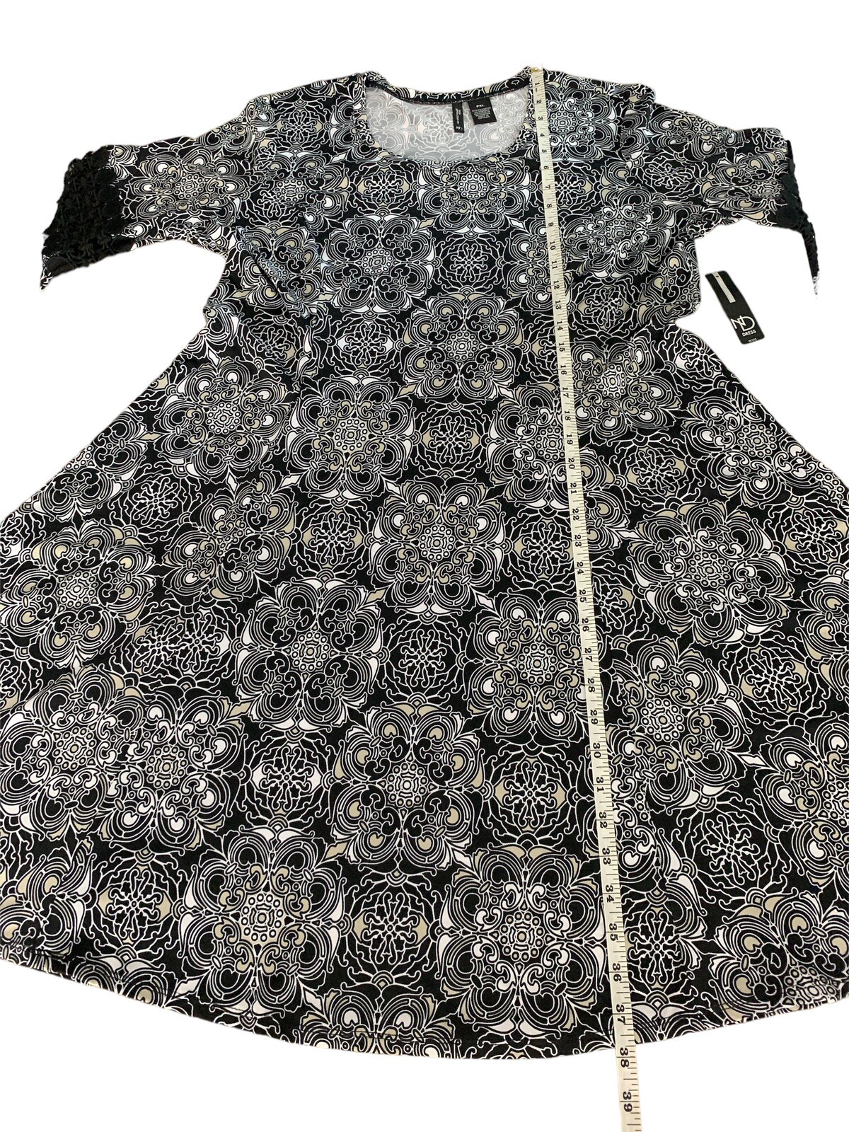 New Directions Womens Scoop Neck Swing Dress Embroidered Bell Sleeve Size PXL