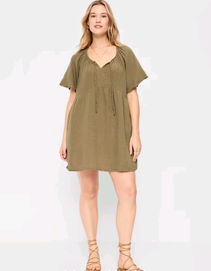 New Old Navy Crinkle Gauze Mini Swing Dress Boho Womens Plus Size 3X Beach Olive