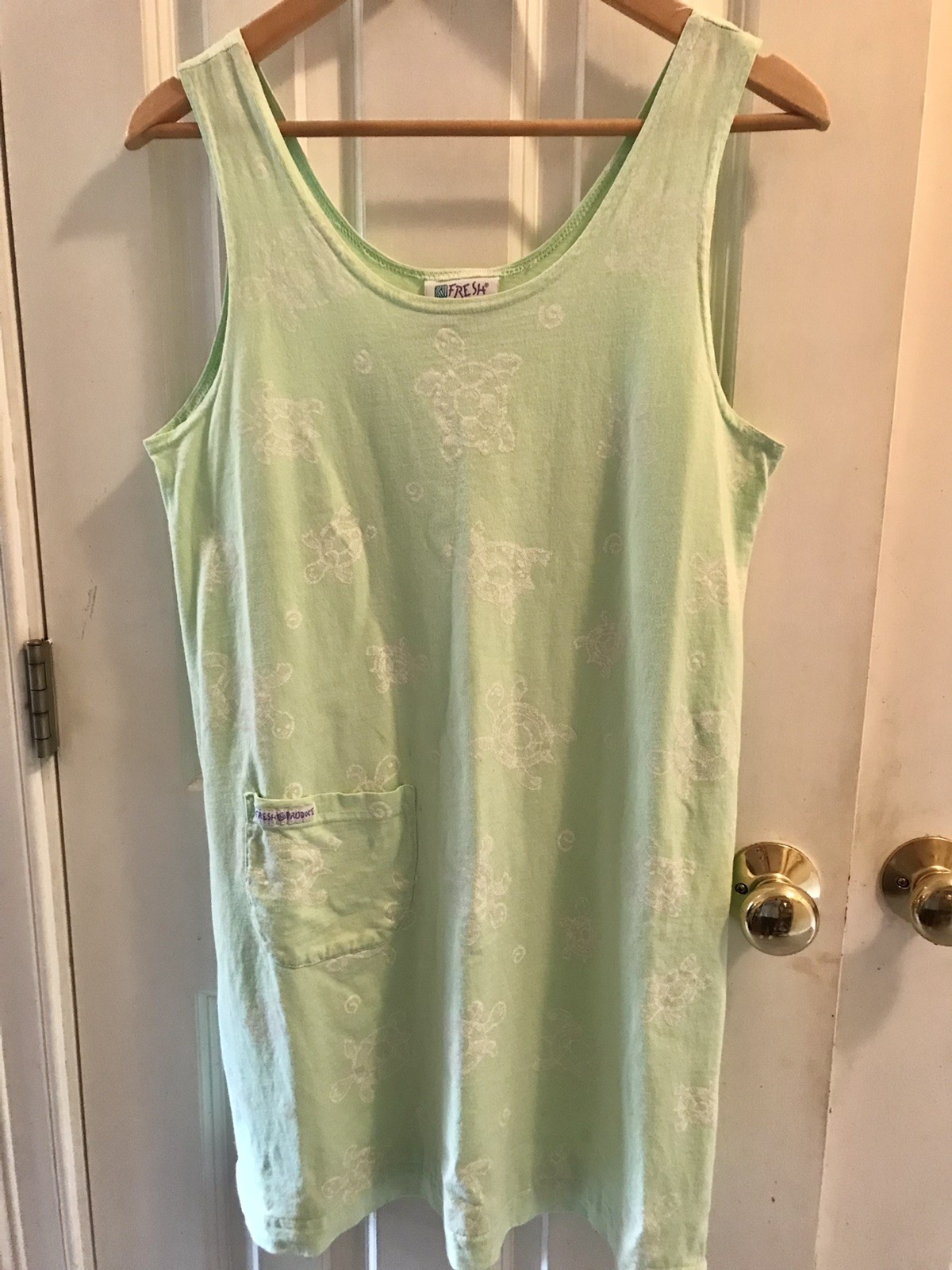 Fresh Produce Lime Green Sleeveless Sea Turtles Cotton Tank Dress M Resort USA