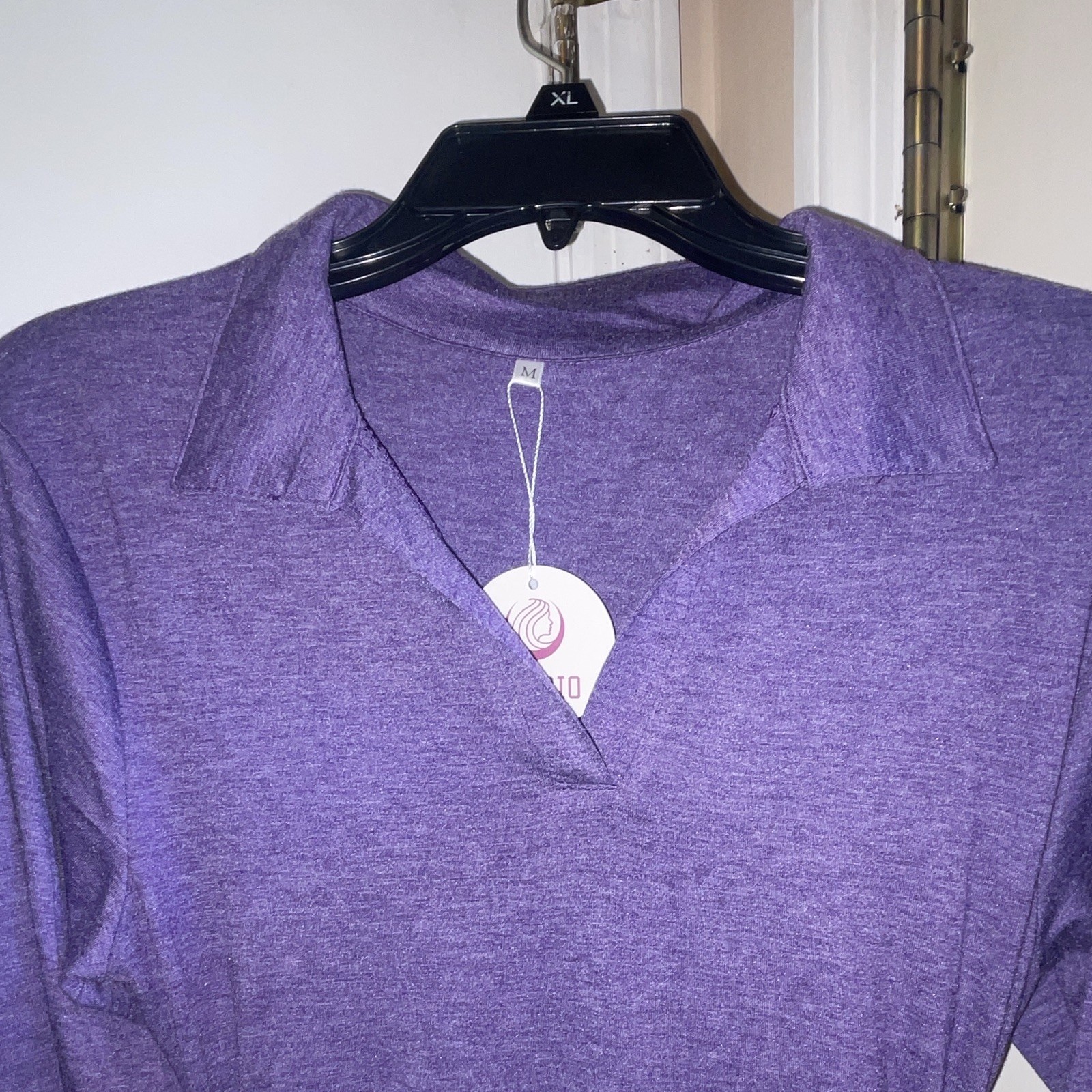 Fitted Purple Ruched Stretch Bodycon Dress Collared Long Sleeve Knee Size M