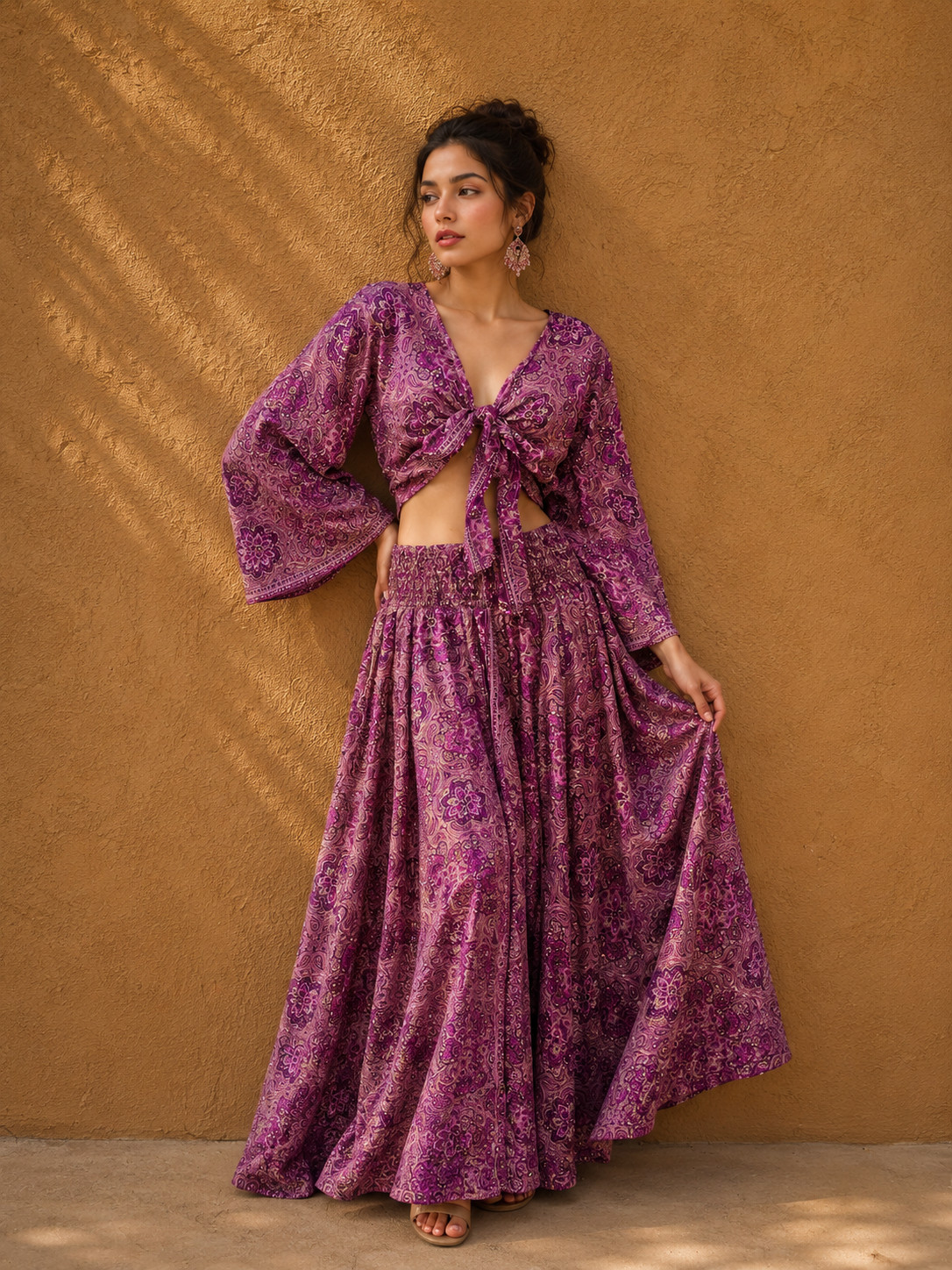 Women’s Boho 2 Piece Skirt Set Paisley Crop Top Maxi Skirt Beach Outfit