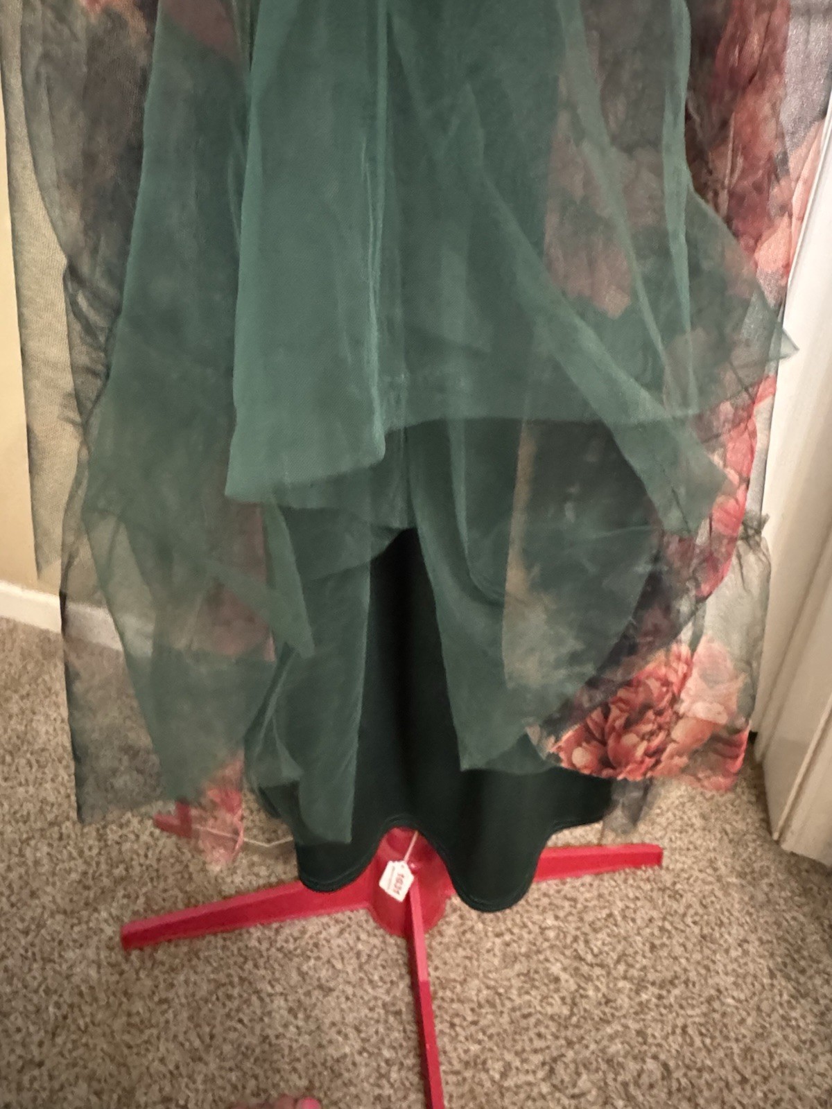 Baltic Born Green Floral Smocked Midi Dress L Tulle Puff Sleeve Cottagecore