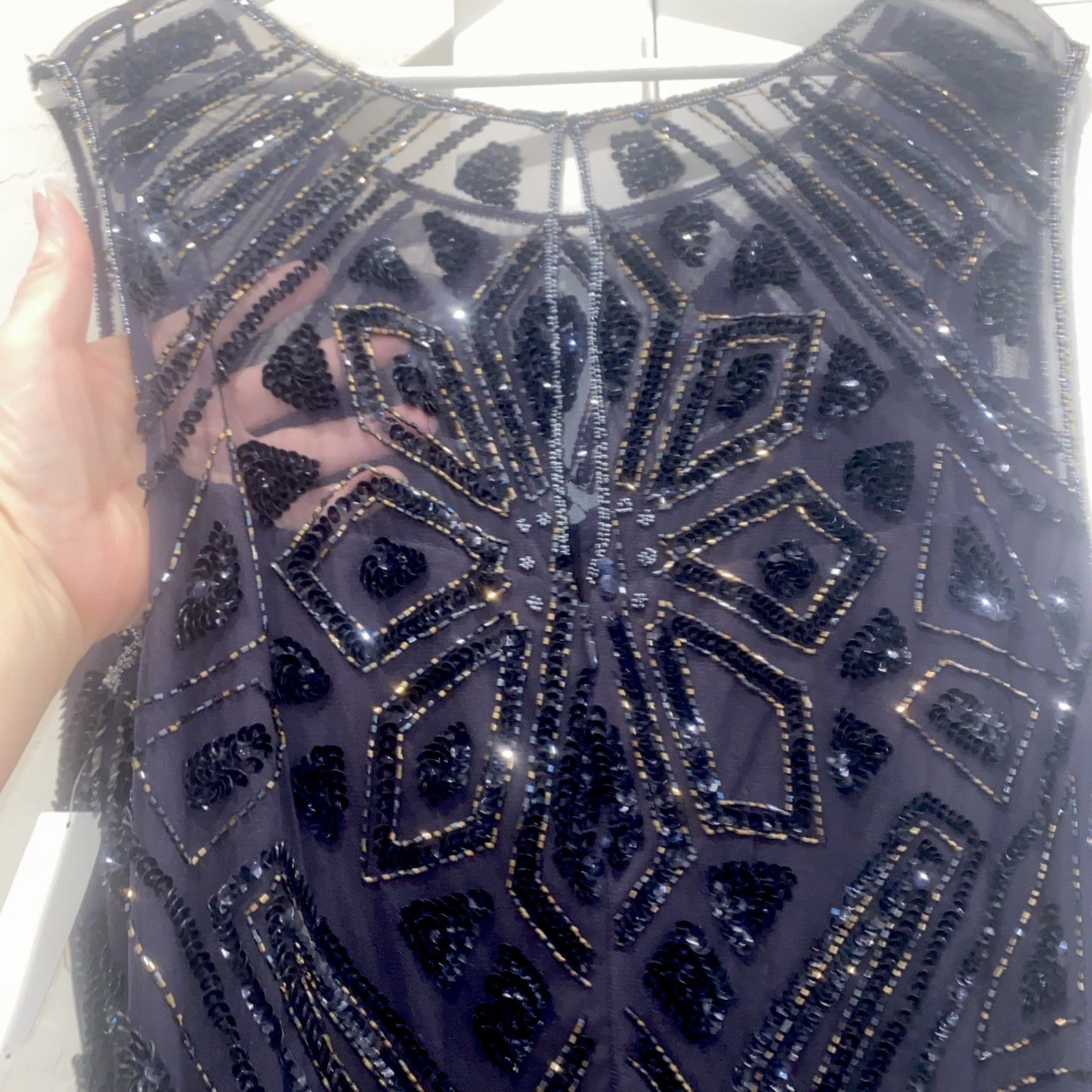 Pisarro Nights Geometric Beaded Mesh Sleeveless Gown Size 20 New Plum