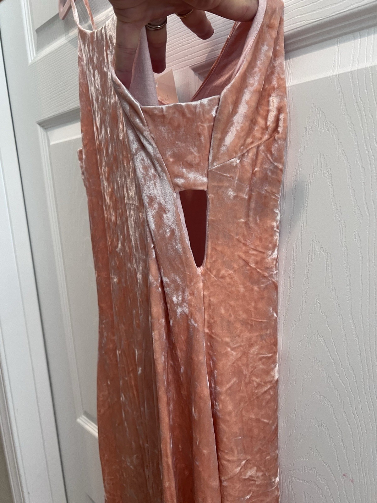 fraiche by J Peach Solid Velvet Maxi Dress V-Neck Strappy Stretch L