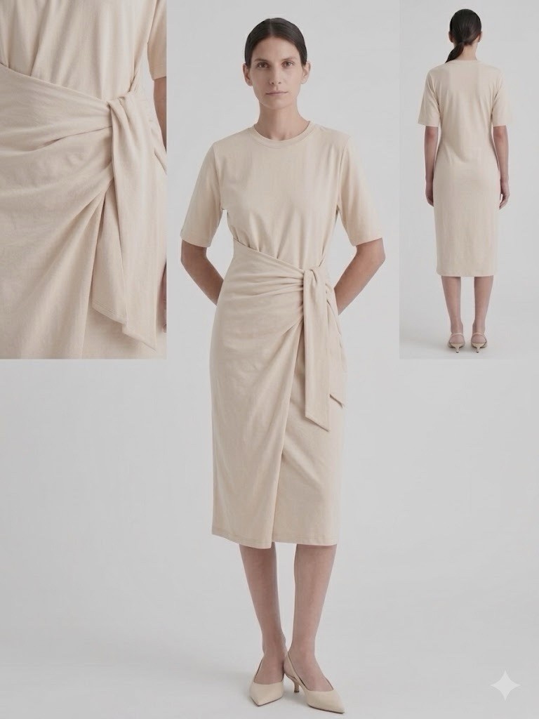 Modern Citizen Noa Knit Wrap T-Shirt Dress Almond Cream Beige Minimalist Medium