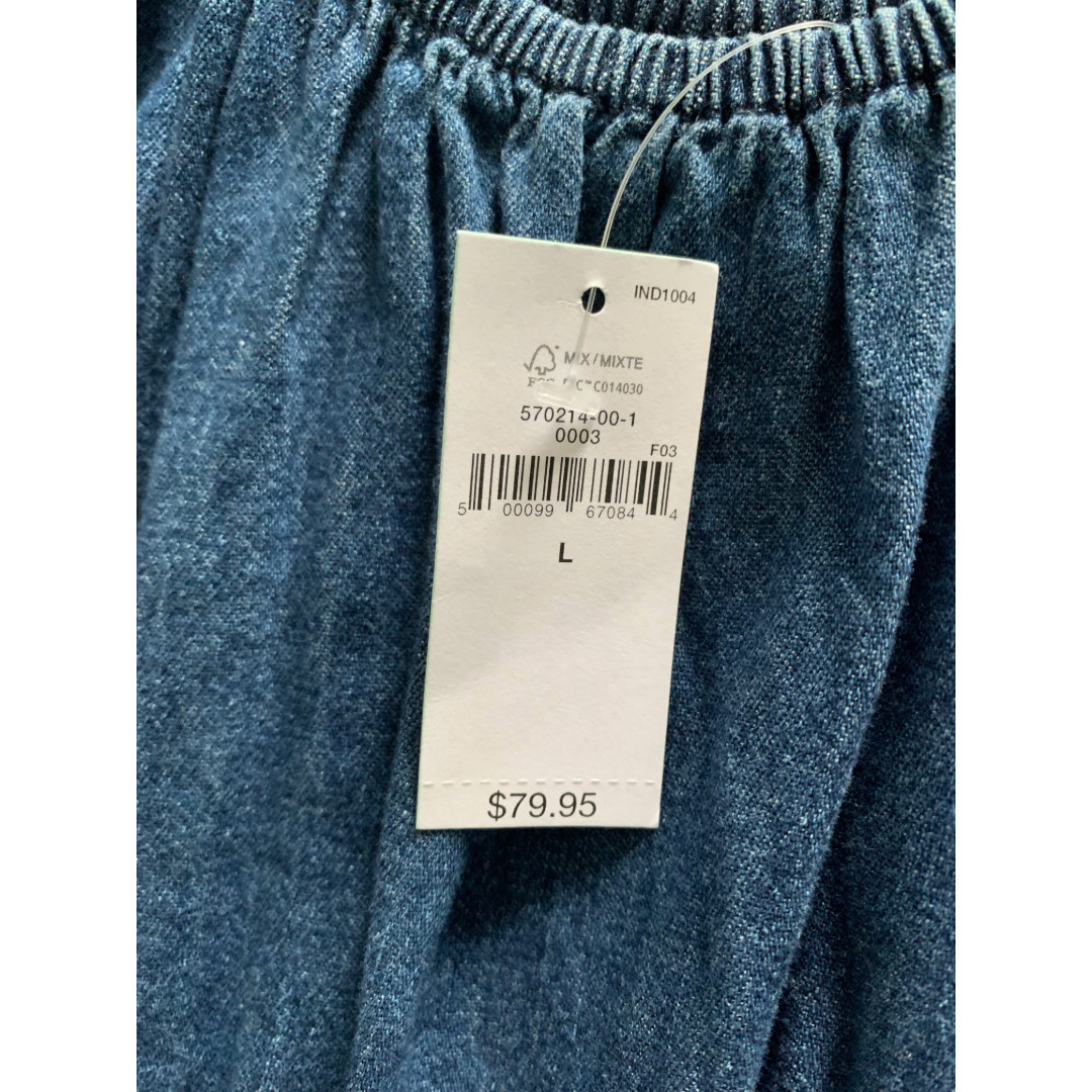 NWT GAP Denim Short Flutter Sleeve Tiered Round Neck Mini Dress w. Pockets Sz L