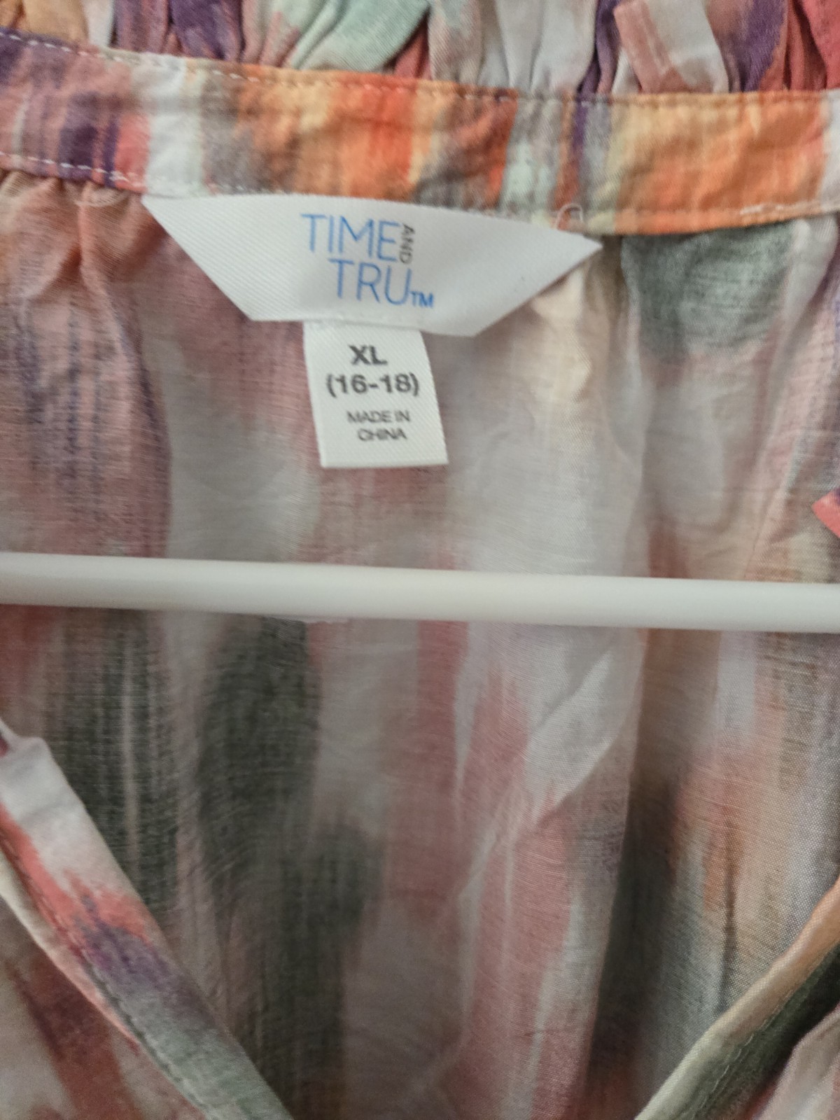 Time and Tru Women’s XL (16-18) Multicolor Abstract A-Line V-Neck Dress