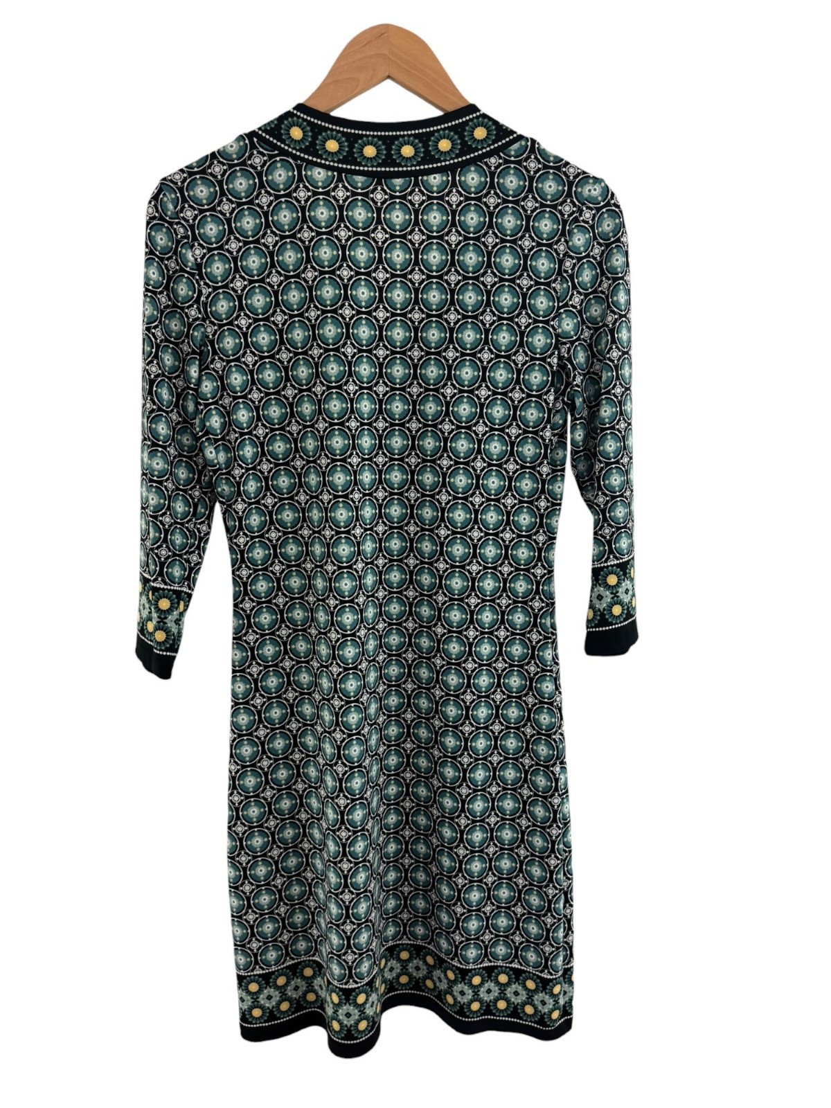 Max Studio Green Black Geometric Print V-Neck Dress Size S All-Season Stretch