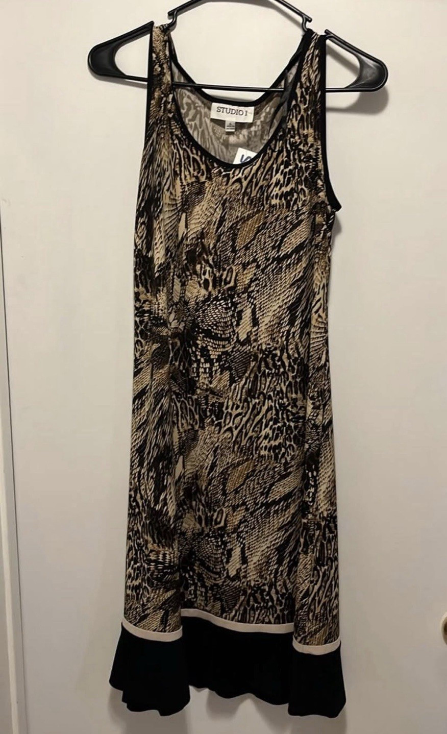 Studio I Women’s Animal Print Fit & Flare Dress Scoop Neck Ruffle Size 6