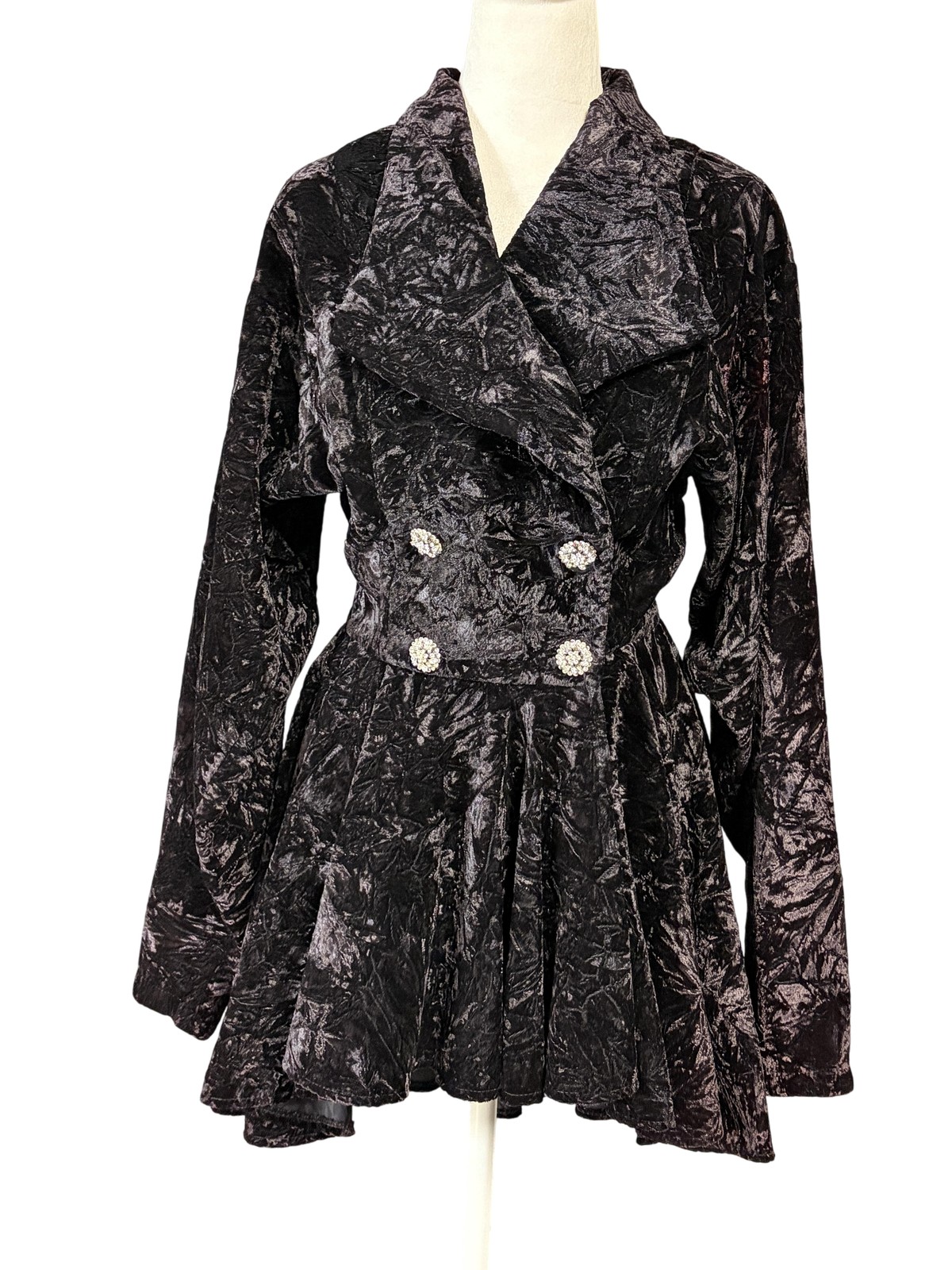 Vintage Holly Sharp Dress Womens Small Black Crushed Velvet Double Breasted 80s