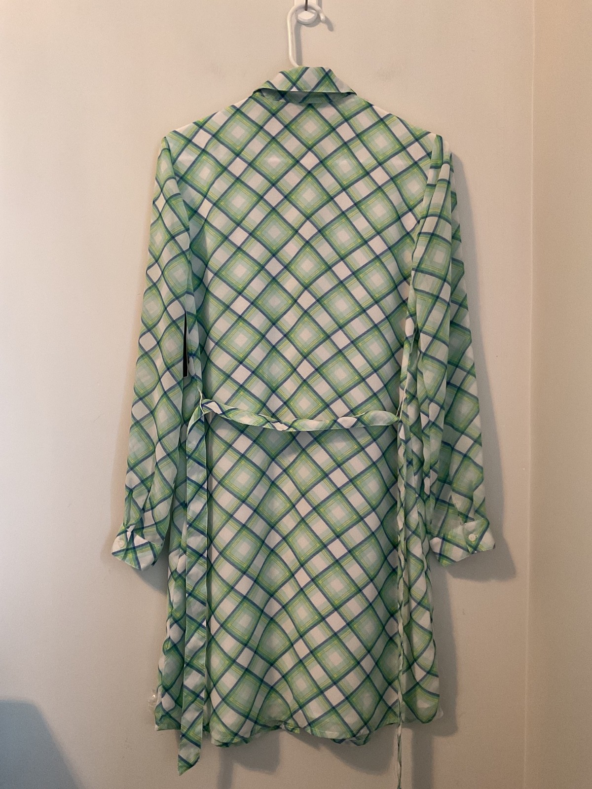 Tommy Hilfiger Green Blue Piaid Long Sleeve Button Down Dress Women’s Sz S/P NWT