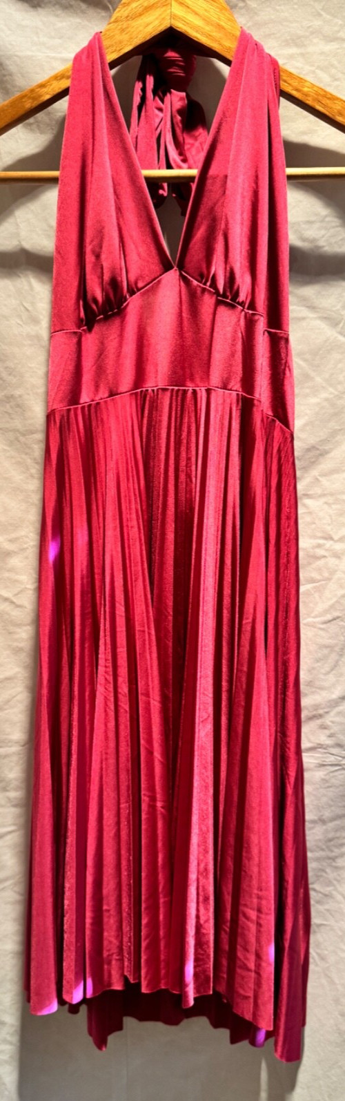FOREVER SIZE MEDIUM ROSE PINK Full Pleated Skirt Halter Bare Back Neck Tie Poly