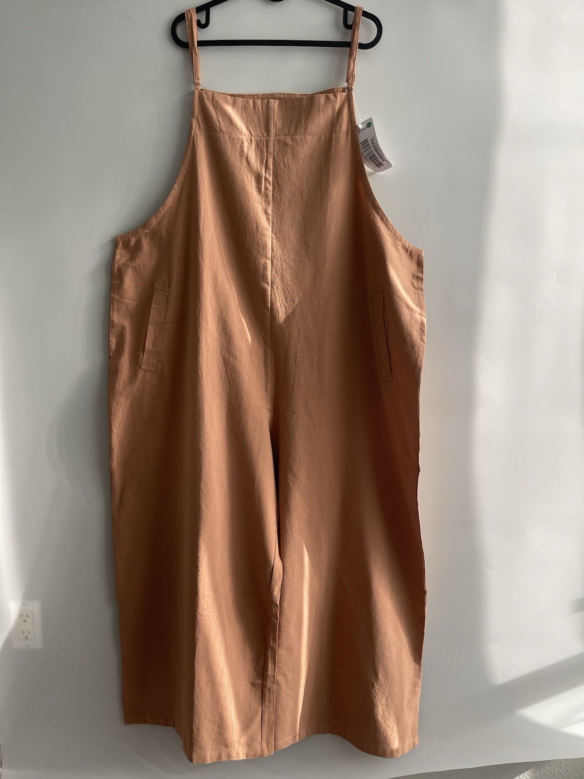 YESNO Oversized Cotton Jumpsuit 3XL Brown Adjustable Straps Pockets Boho New