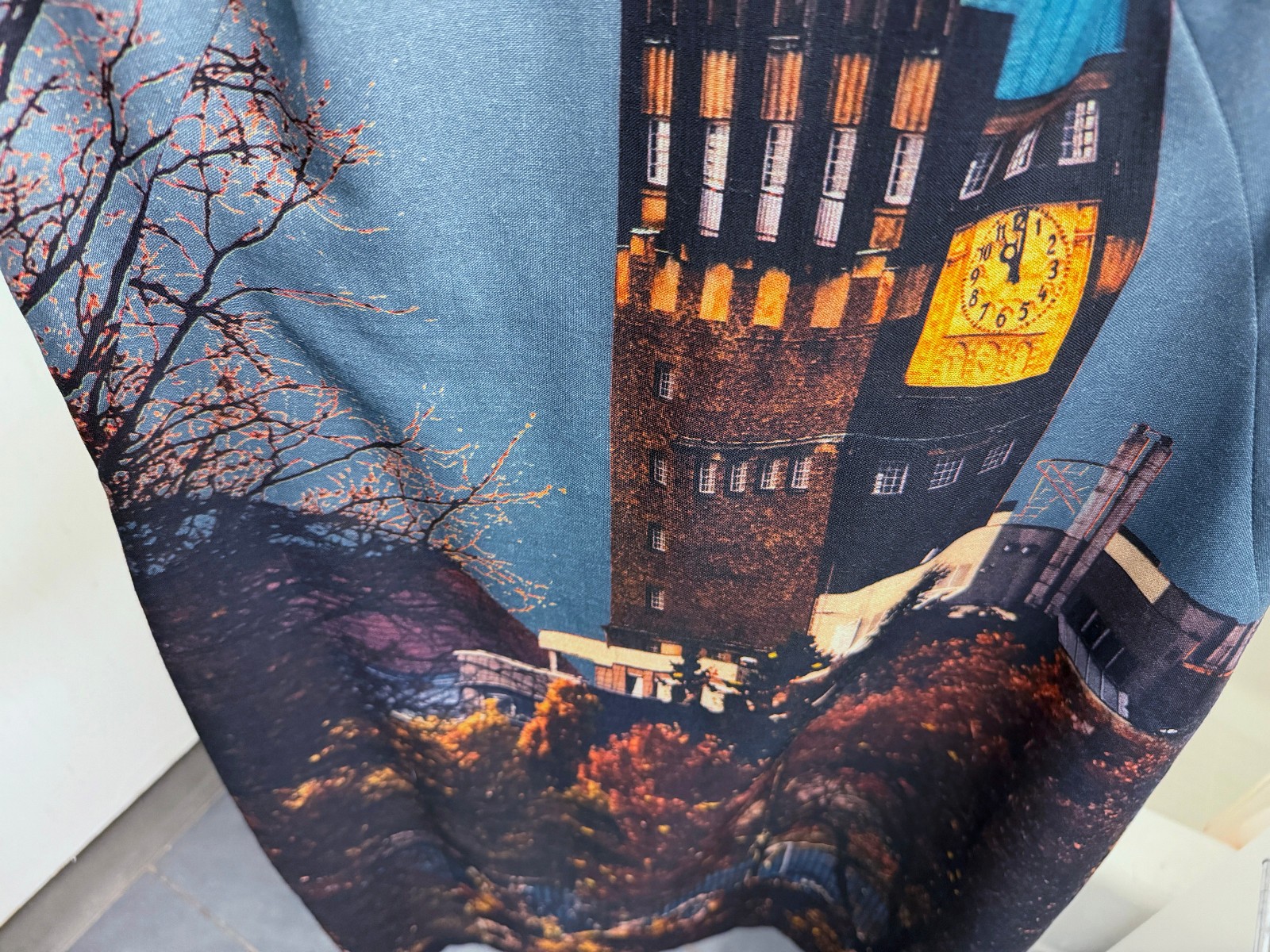 Akris Wedding Tower Building Print Wool Dress Darmstadt Germany Trees Clock 8