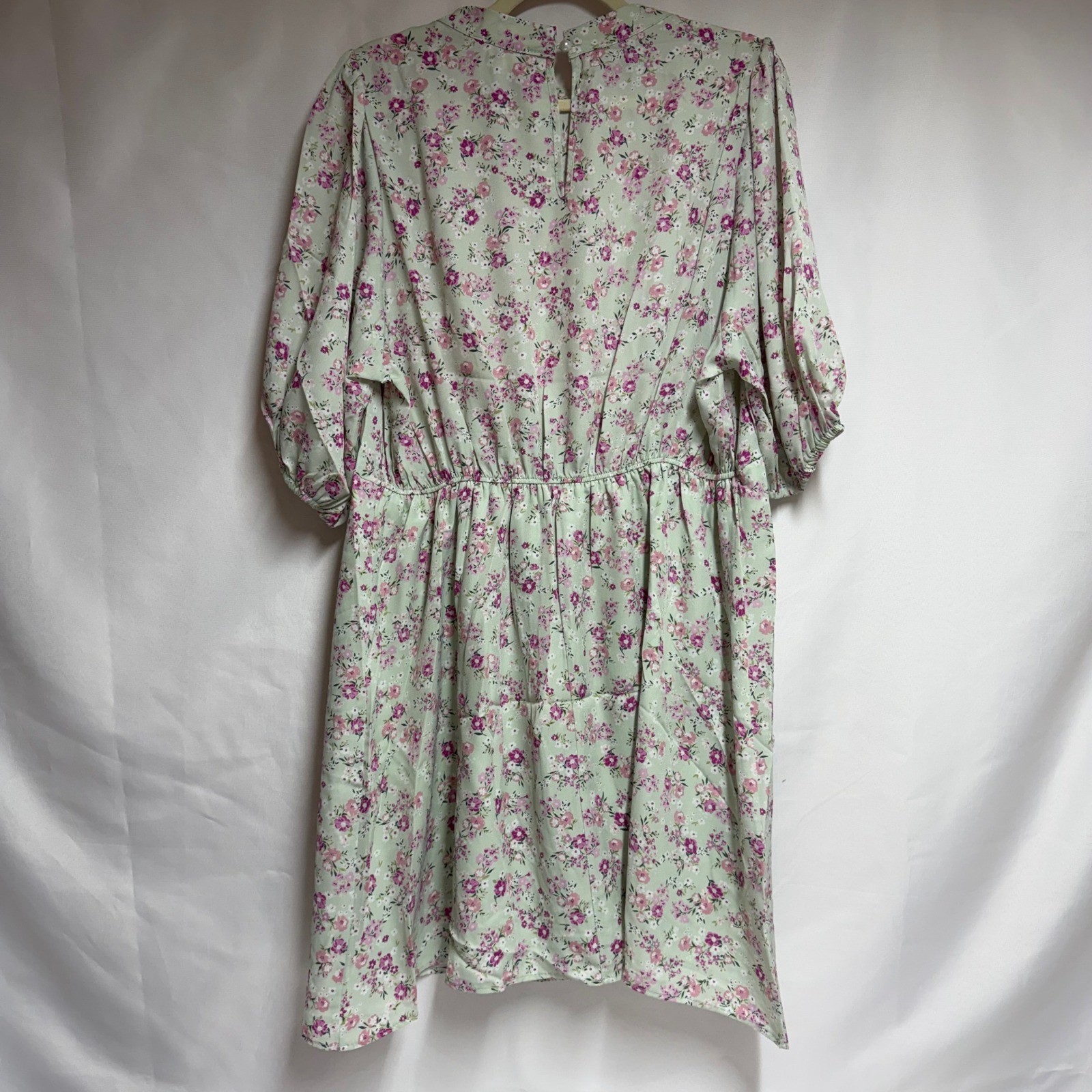 Andree by Unit Sage Green Floral Mock Neck Puff Sleeve Mini Dress Women Large