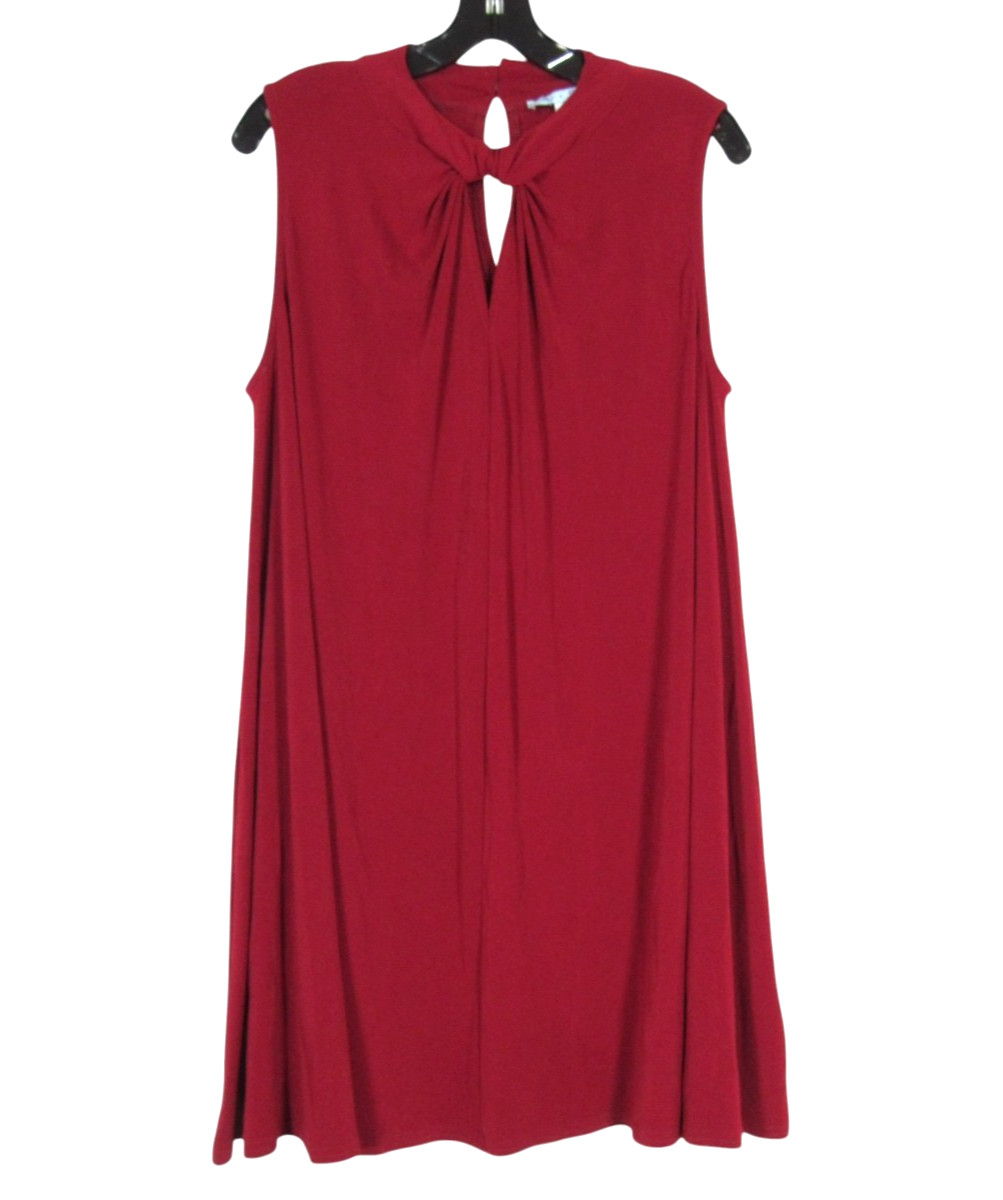 SHE+SKY Maroon CREPE Twisted Keyhole/Choker SLEEVELESS A-Line TANK DRESS Sz L