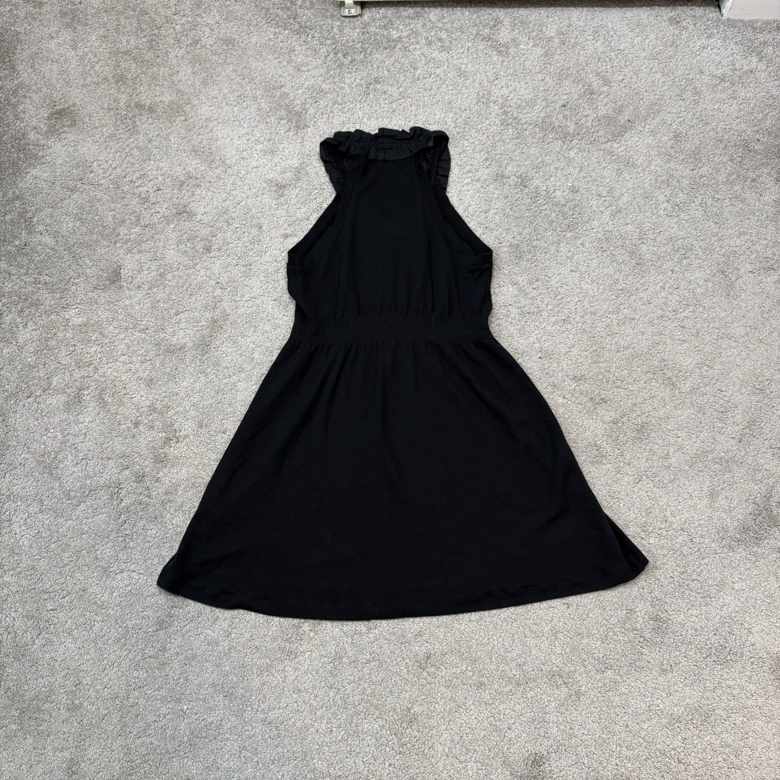 Theory Black Lavene Ruffle Neck Halter Dress Wool Blend Size S