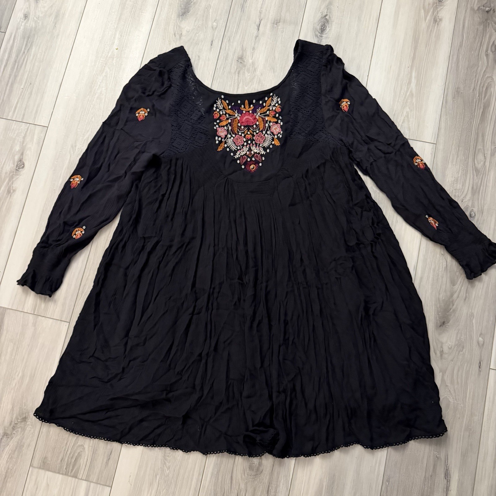 Free People Mohave Mini Dress Black Embroidered Festival Boho Women’s Medium