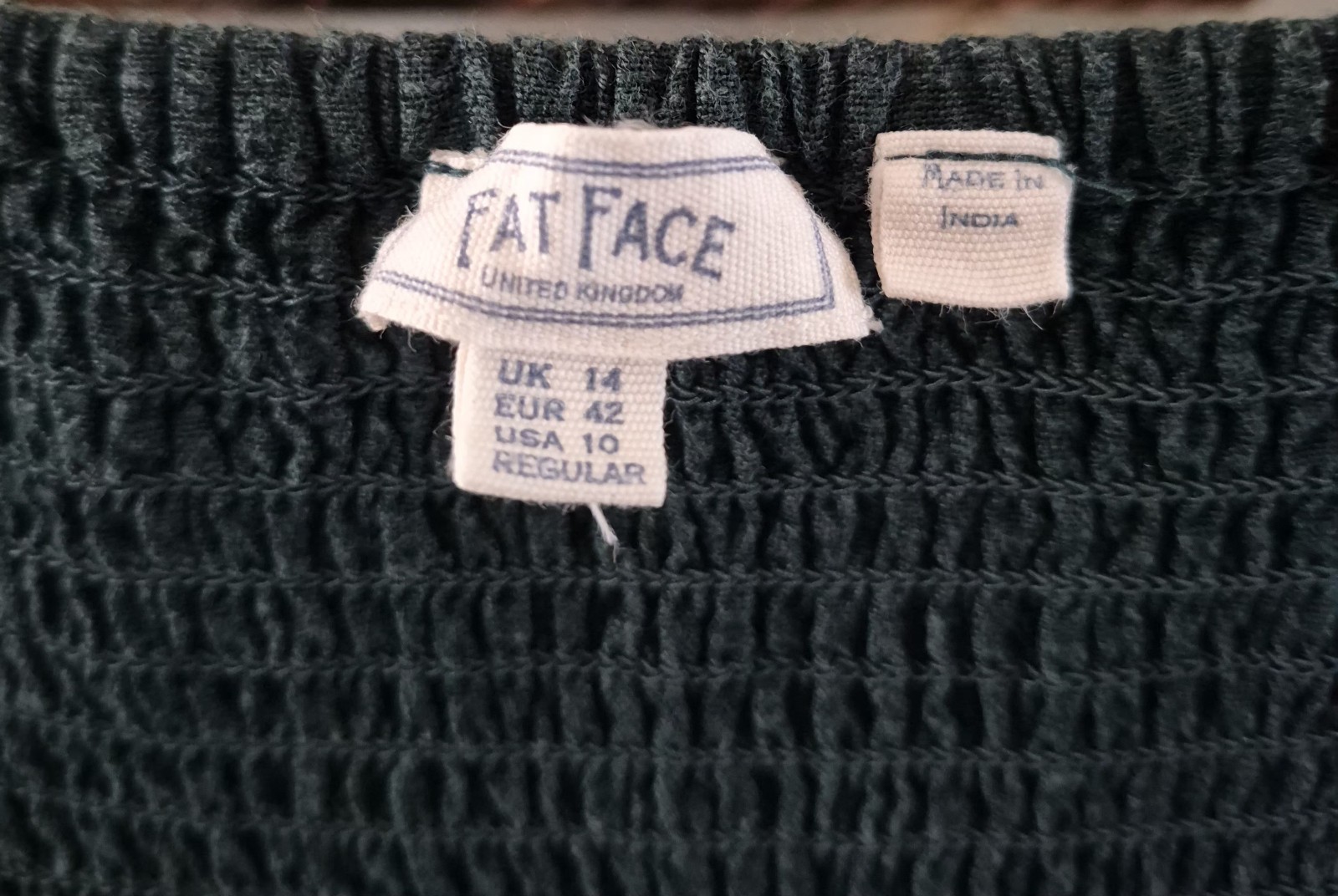 FAT FACE Adele Shirred Dark Green Midi Dress. Size UK 14 Regular . *VGC*
