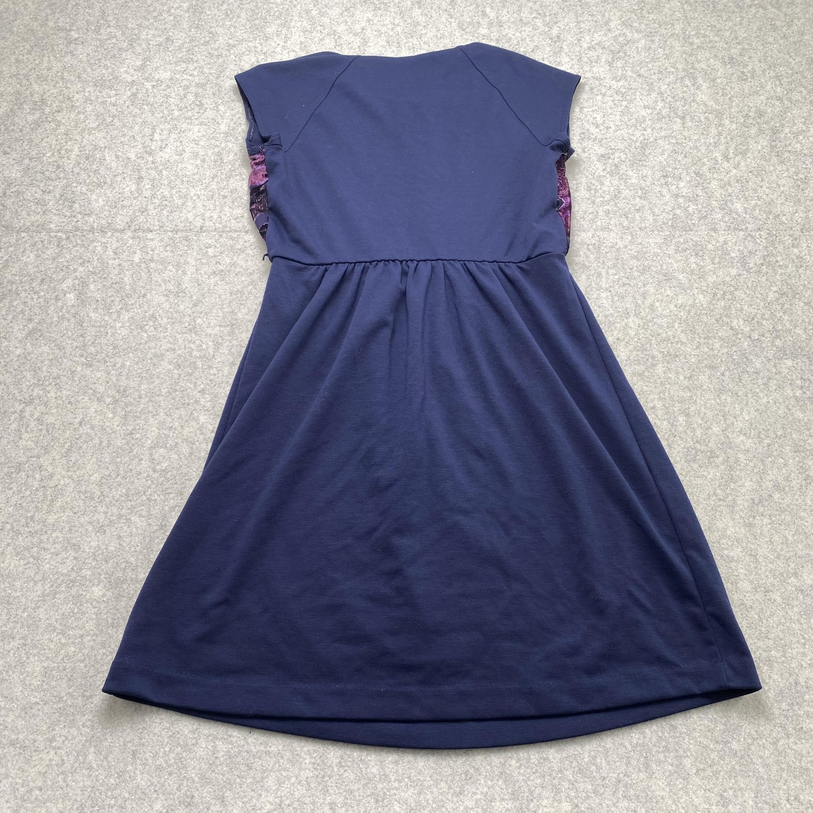 Daisy Fuentes Dress Womens Medium Blue Velvet Floral A-Line Short Sleeve