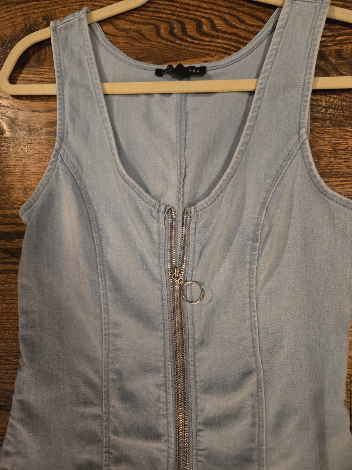 Haute Monde Sleeveless Light Wash Stretch Denim Dress Double Front Zip Sz S