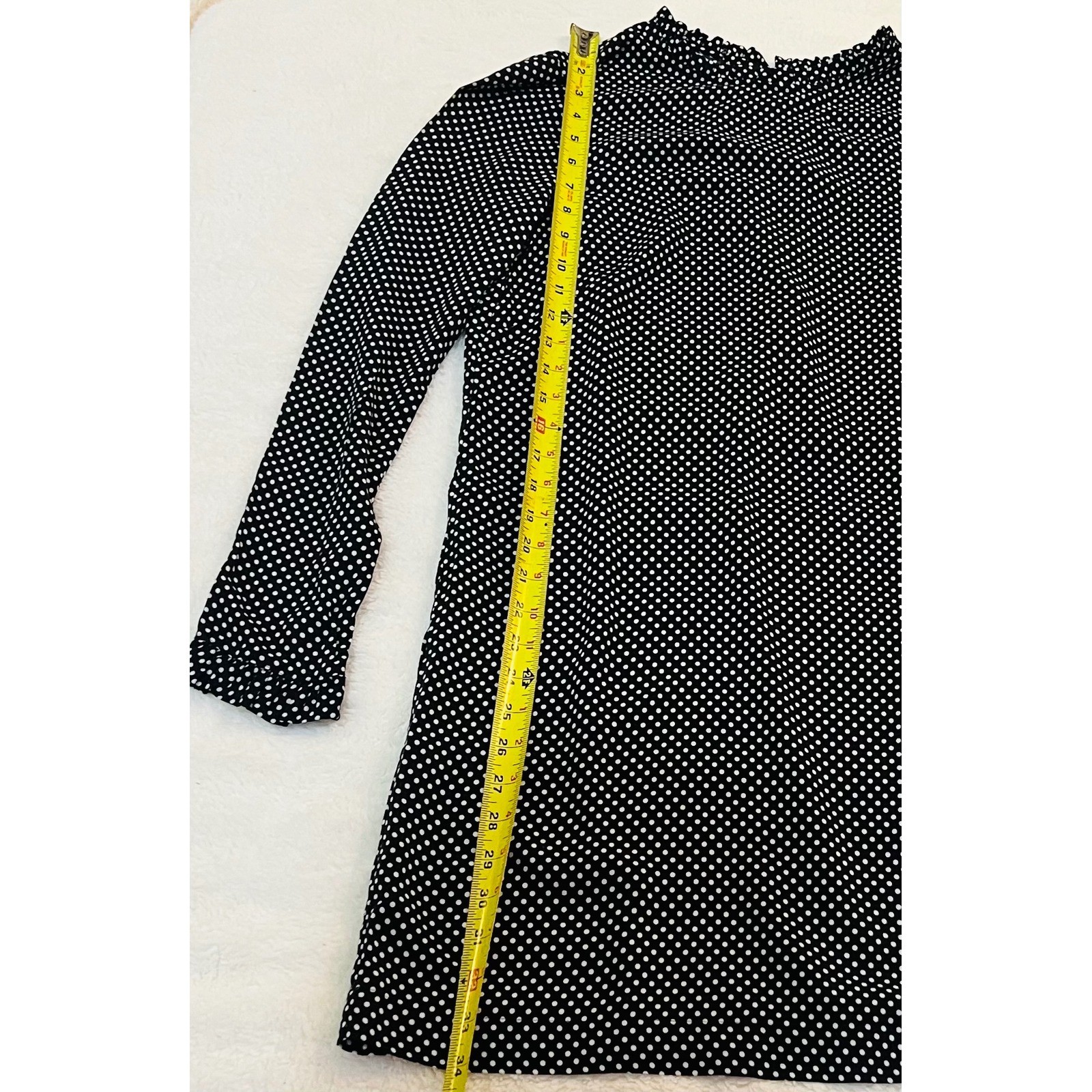 HM Black White Polka Dot Ruffle Neck Long Sleeve Shift Dress Size 6