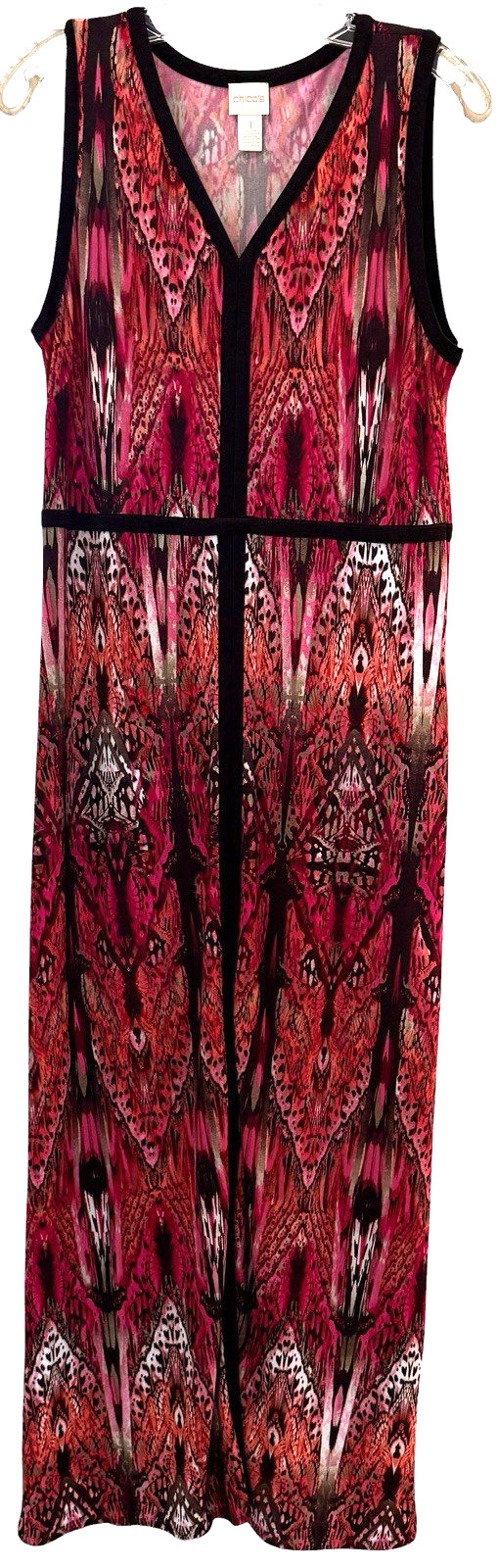Chicos Multi-Color Sleeveless Maxi Dress Size Medium 8/10 Brown Orange Red Black