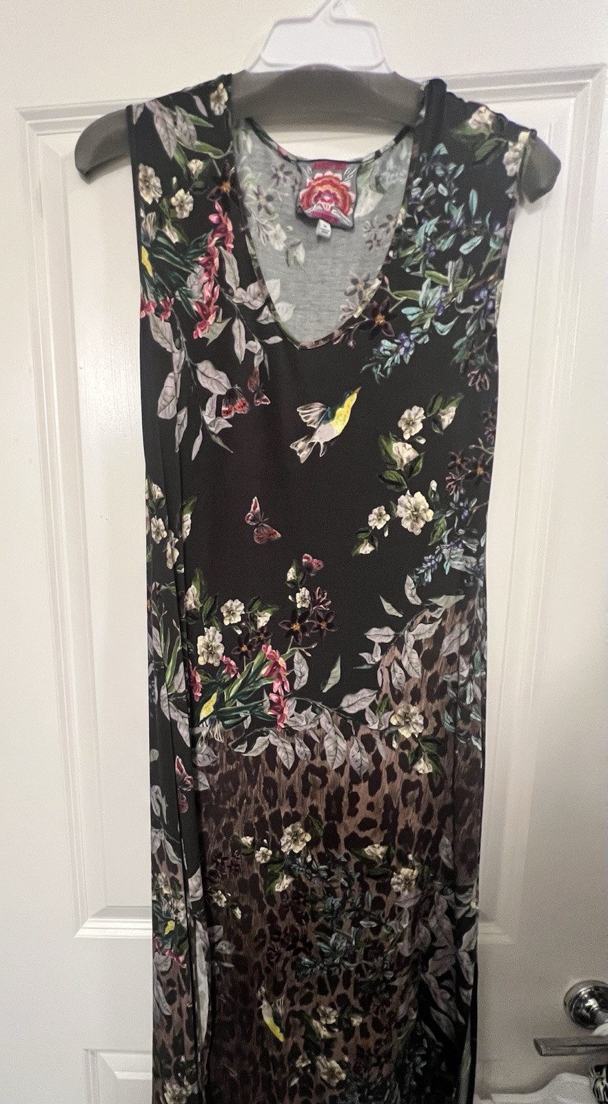 Johnny Was Janie Favorite High Slit Jersey Knit Dress – XS, Ash Bird Floral