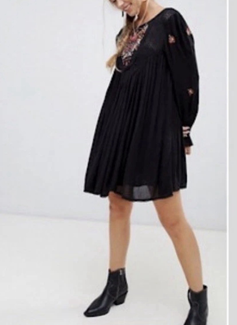 Free People Mohave Mini Dress Black Embroidered Festival Boho Women’s Medium