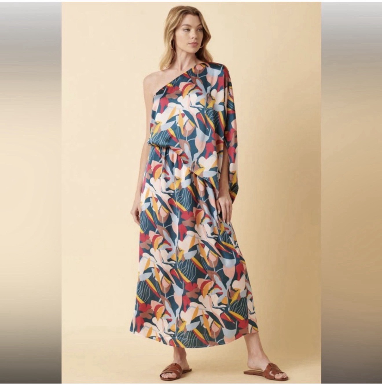 Mittoshop Women’s One Shoulder Maxi Dress M Floral Boho Vacation Cottagecore