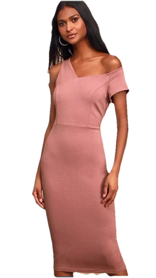 Lulu’s Open Your Heart Mauve Pink One-Shoulder Bodycon Midi Dress size XS Party