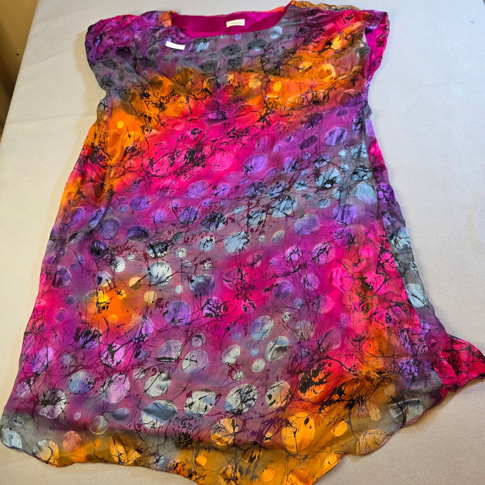 Valentine Abstract Batik Print Shift Dress Pink Orange Purple Art To Wear