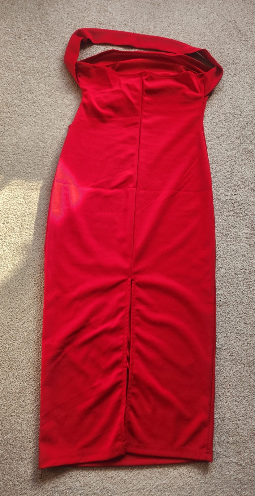 RED Solid Rushed Halter Neck Backless Bodycon Pencil Skirt Midi Dress