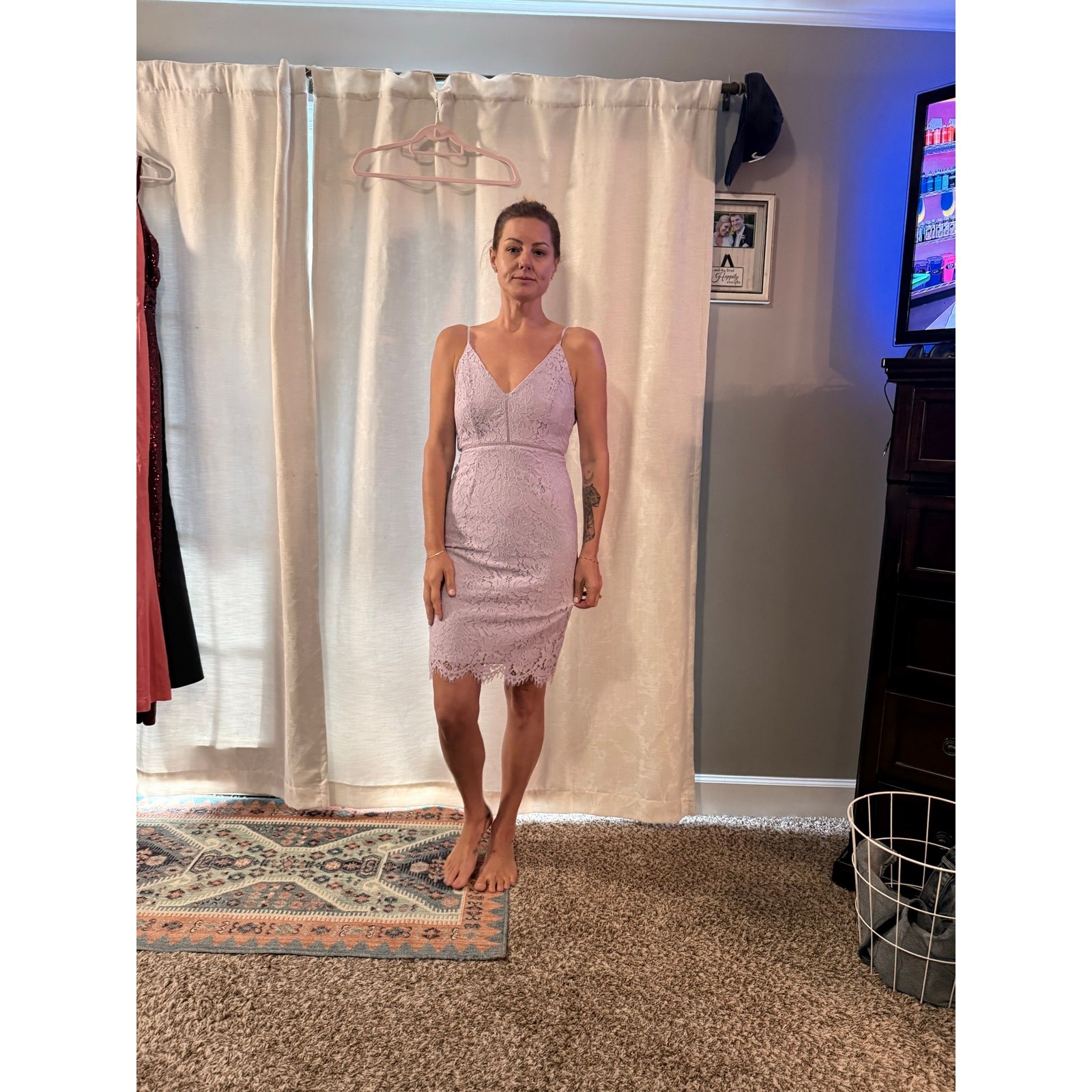 ASTR The Label Dusty Lavender Lace Midi Dress XS Spaghetti Strap Bodycon