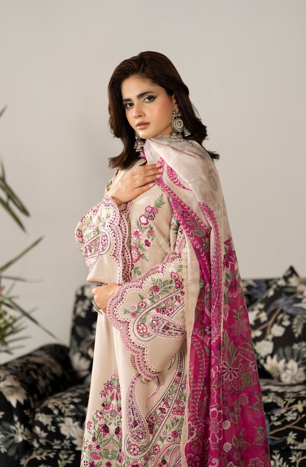 Karma Collection 3 Piece Stitched Embroidery Suit – KC-1585-Light Sand