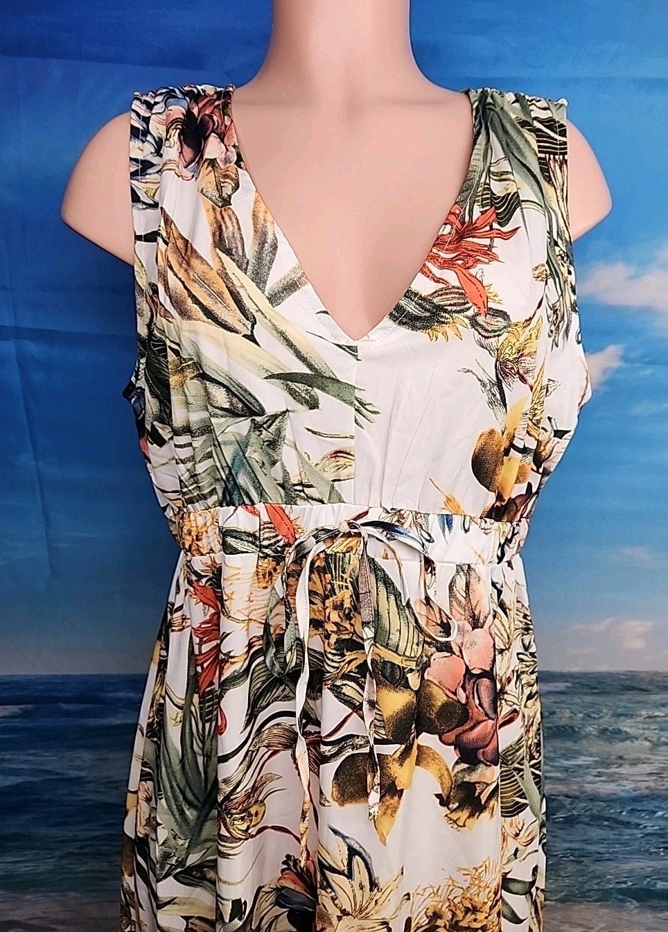 NWT Cupshe Maxi Dress Short Sleeve Floral Size Large White Yellow Green