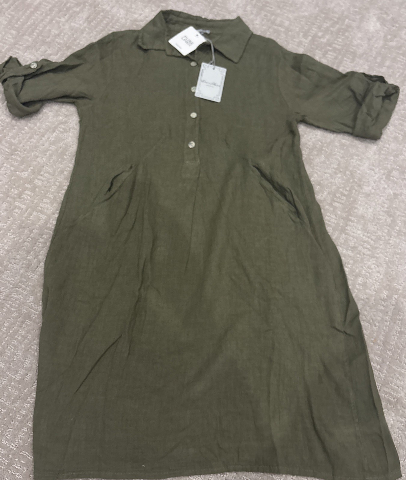 Elena Baldi 100% Linen Shirt Dress Roll Sleeve Women’s Size Small