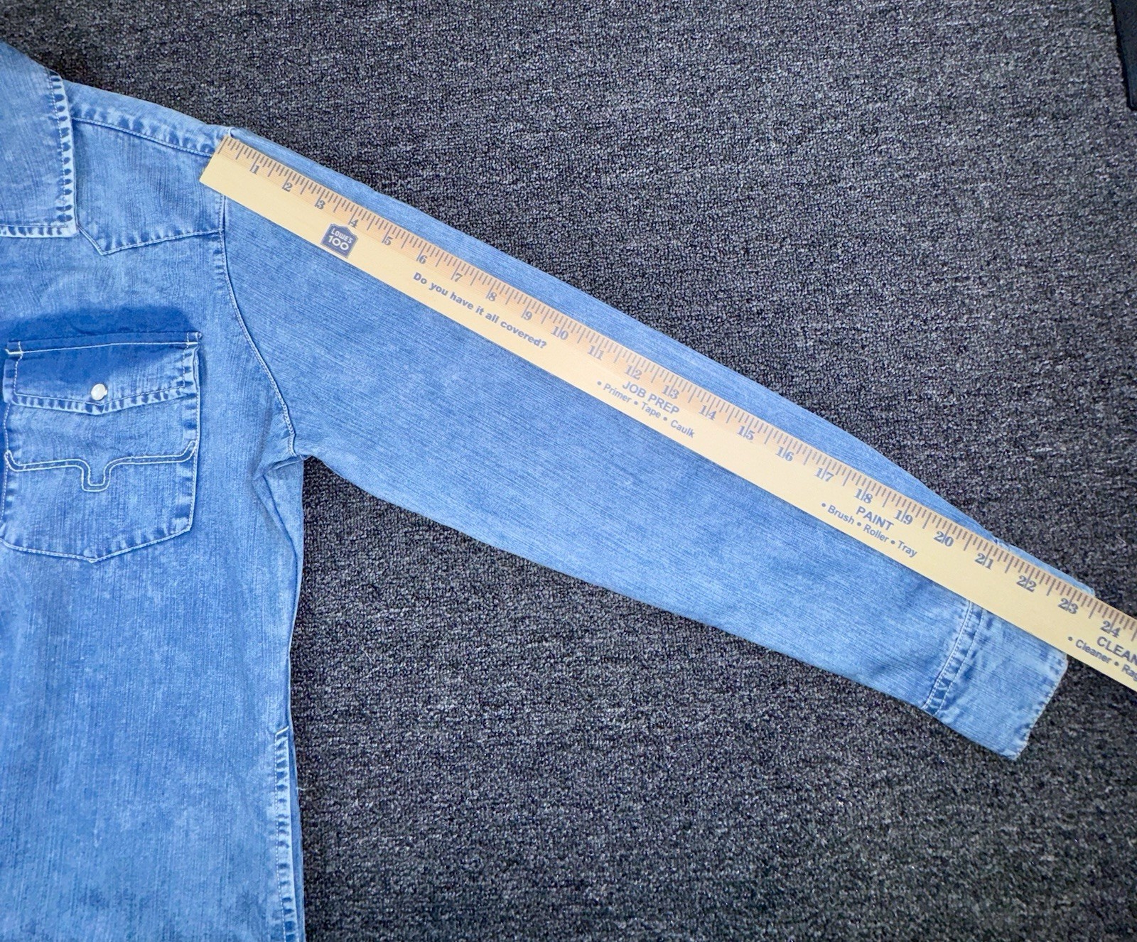 Kimes Ranch Sundowner Snap Western Indigo Denim Dress Large Stretch