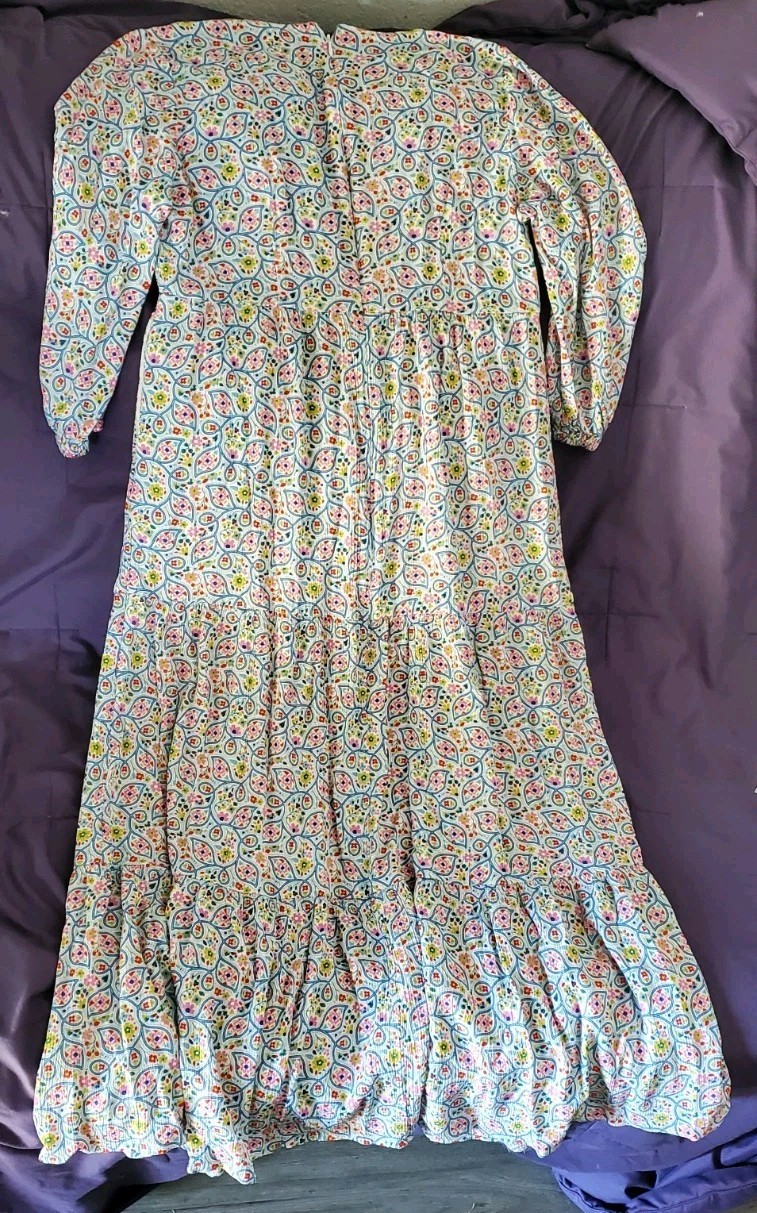 Boden Maxi Tiered V-Neck 3/4 Sleeve Dress Multicolor Boho Chic Sz 6P