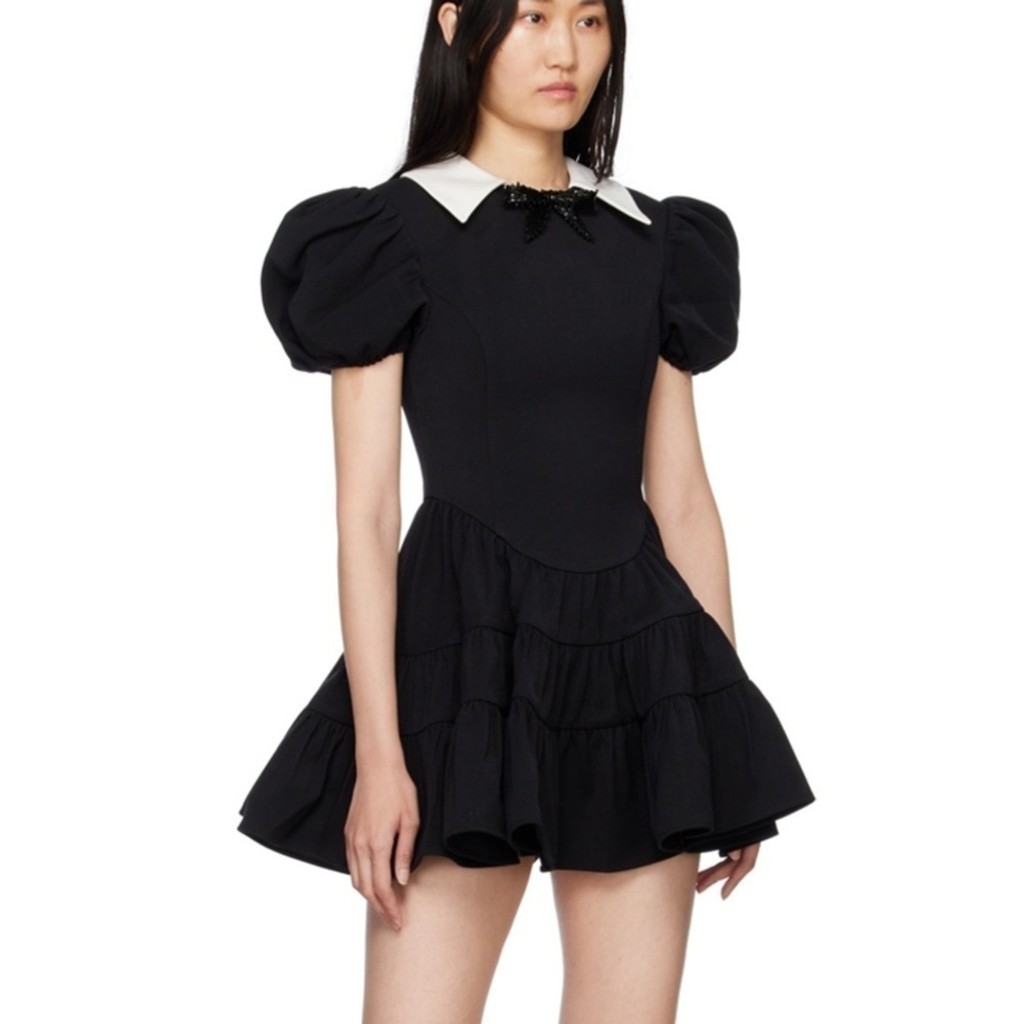 New Shushu/Tong Black Beaded Bow Minidress Size Small