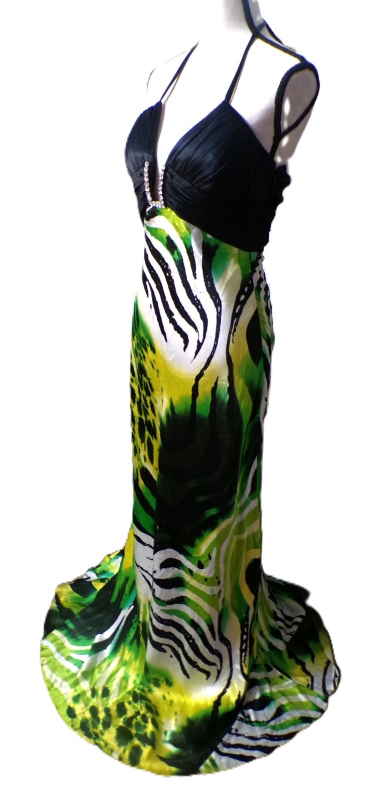 Vtg Cache 6 Halter Maxi Formal 100% silk Lime Black Fairy whimsigoth Nwt Hoco