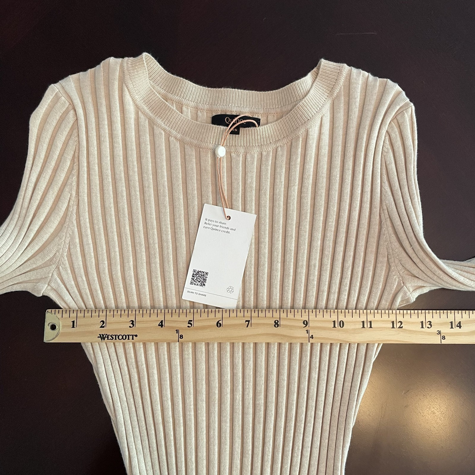NWT Quince Cotton Cashmere Ribbed Long Sleeve Crew Midi Dress Heather Oatmeal XS