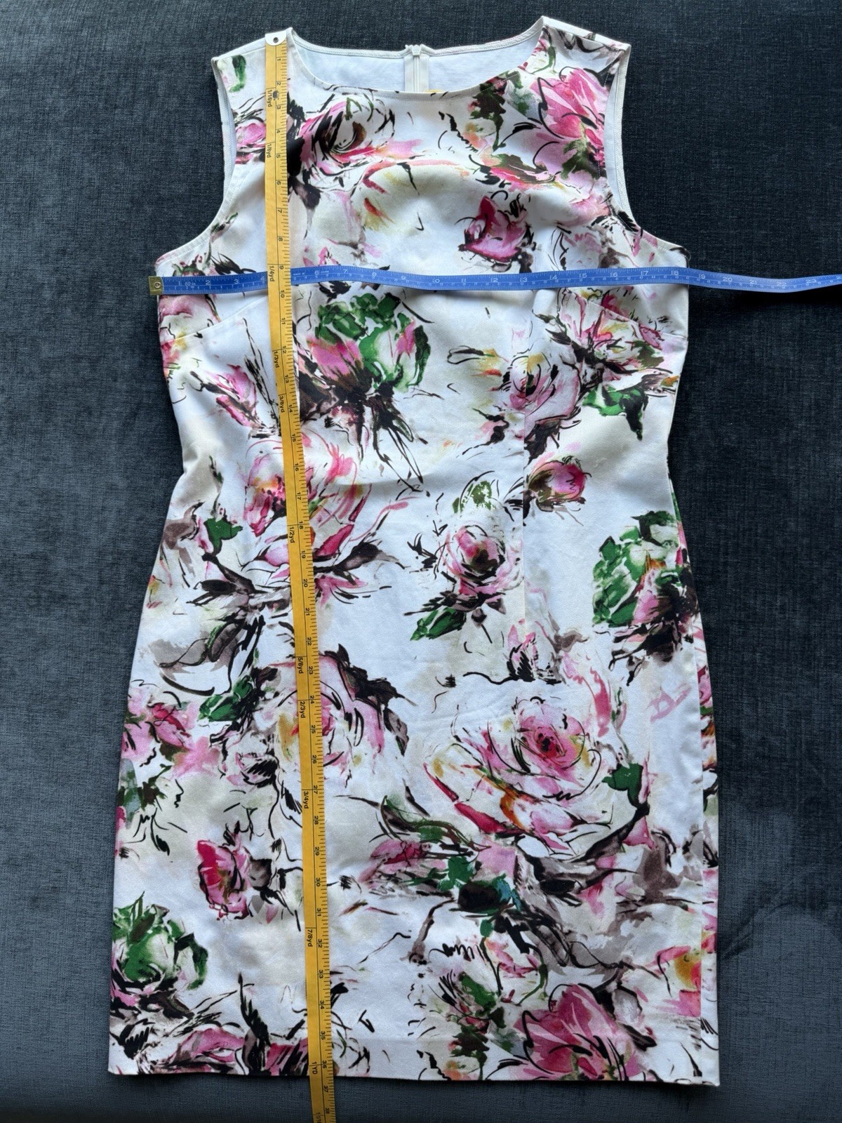 St John Watercolor Floral Cotton Blend Sheath Dress Size 10
