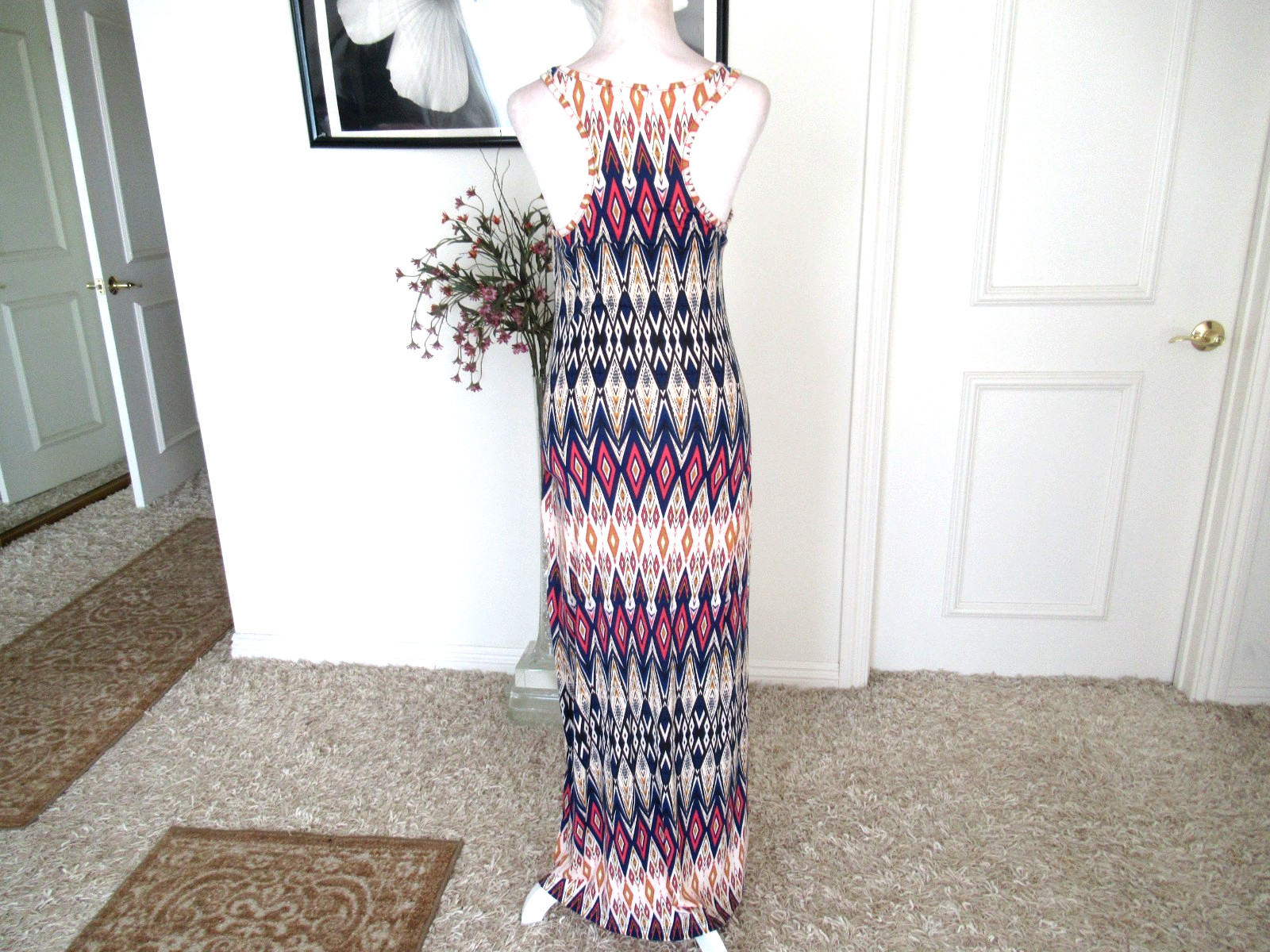 AMBIANCE APPAREL Womens S Geometric Racerback Maxi Dress NEW $69
