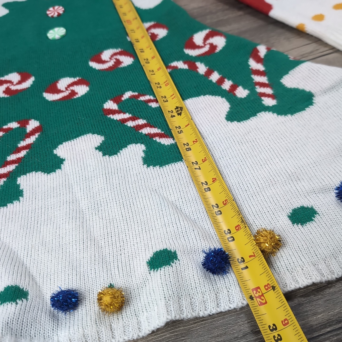 Kitschy Christmas Tree Holiday Fun Long Sleeve Dress Pom Poms Women’s XS
