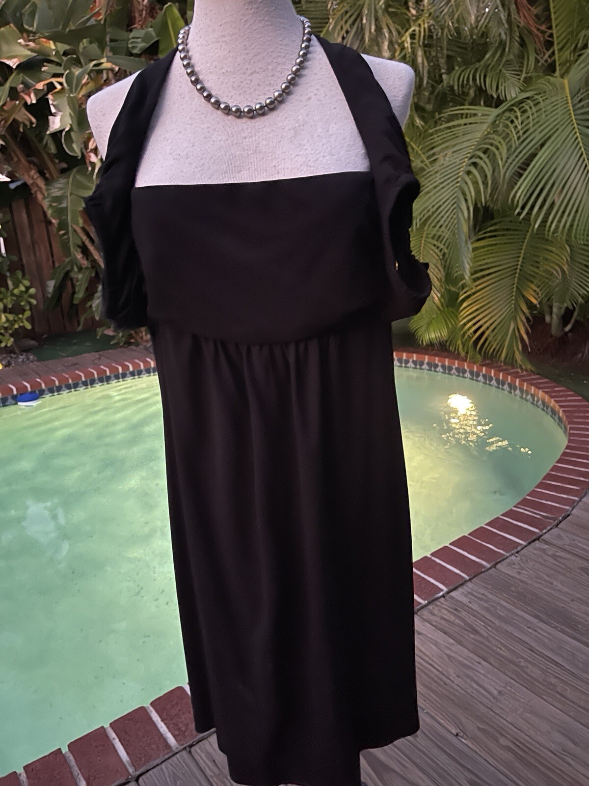 Chanel Evening Dress Pull-Up Off-Shoulder Sleeve Little Blk Dress FR36 S 4 LBD