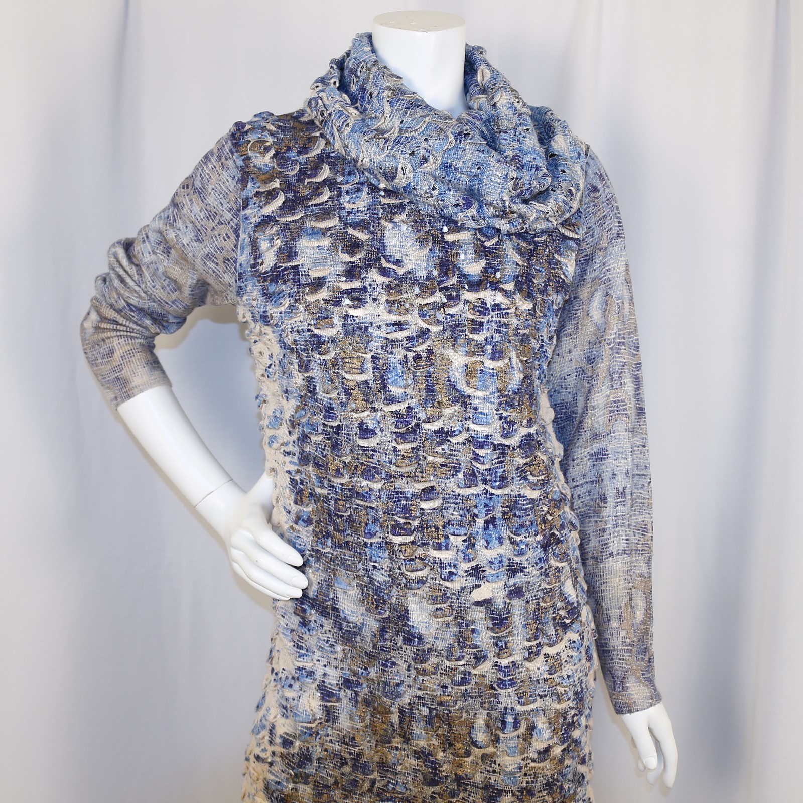 ALBERTO MAKALI Milano Blue Multicolor Acrylic Wool Women Sweater Dress Size L