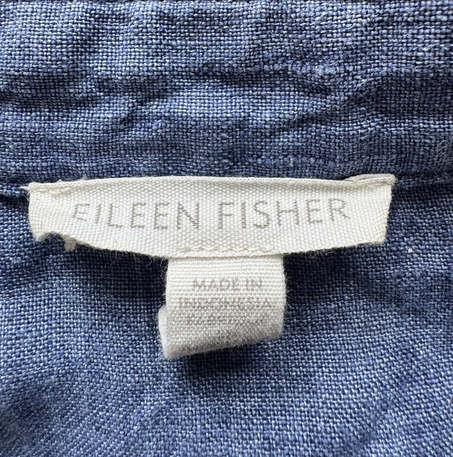 EILEEN FISHER Organic LINEN Mandarin COLLAR DENIM Front Pockets SHIRTDRESS XL 🔥