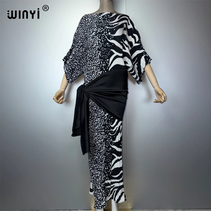 Africa Pleated Slim Dress Elastic Boho Beach Cover up Holiday Kaftan Abaya Dubai