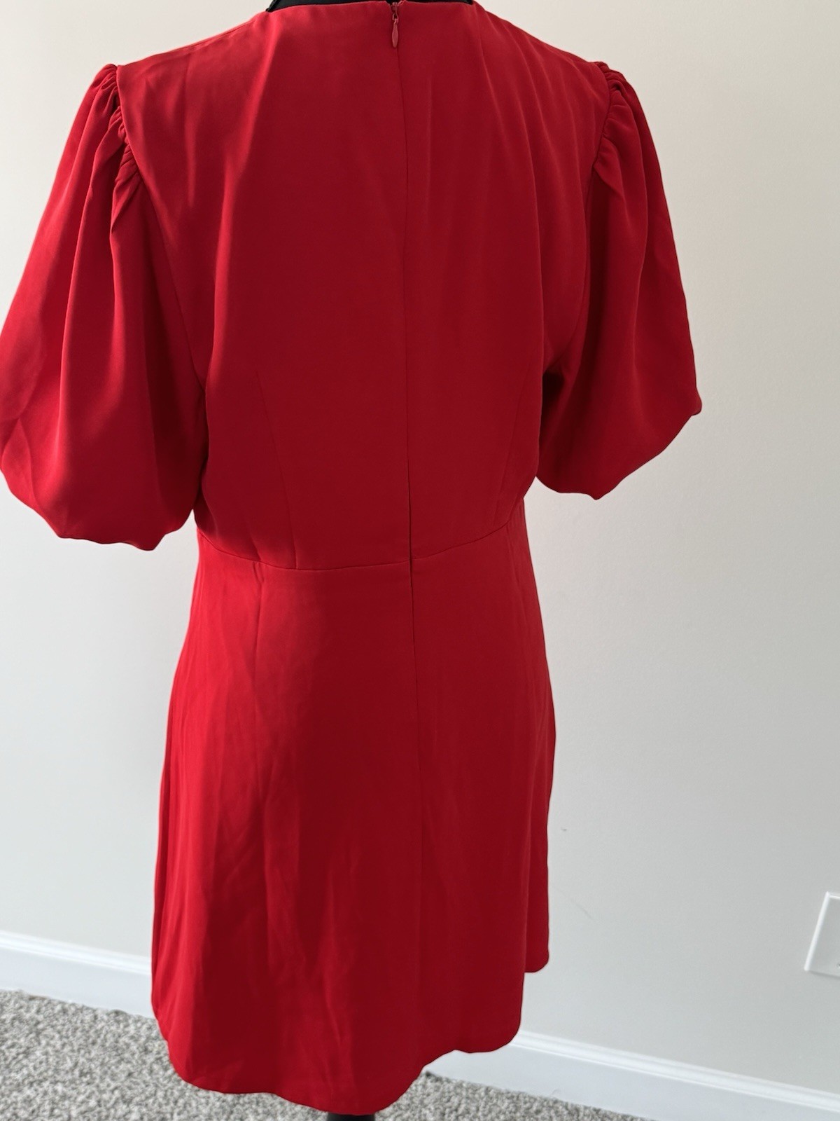 VICI Women’s M Red Solid Round Neck Puff Short Sleeve Bow A-Line Mini VCD34061